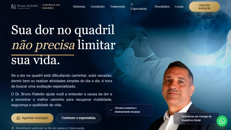Landing page do Dr. Bruno Rabello, cirurgião de quadril