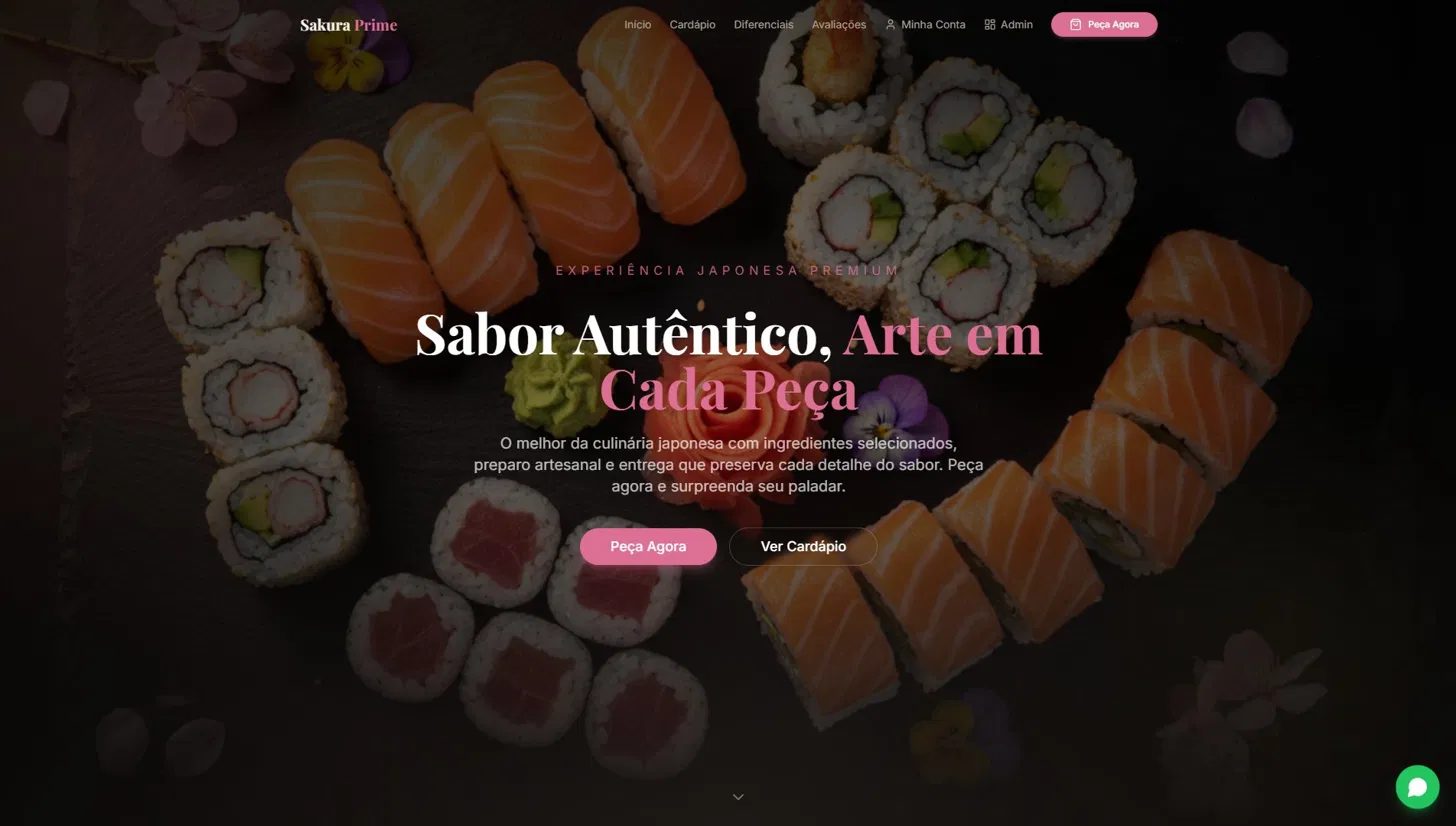 Landing page do restaurante Sakura Prime